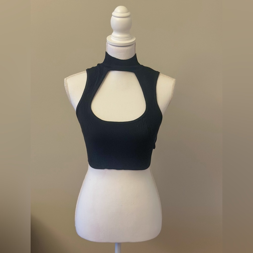 Knit crop top with keyhole
